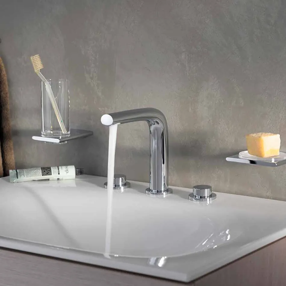 Rubinetteria Design Moderno per Lavabo a 3 Fori in Metallo Altezza 15 cm- Pinto Viadurini