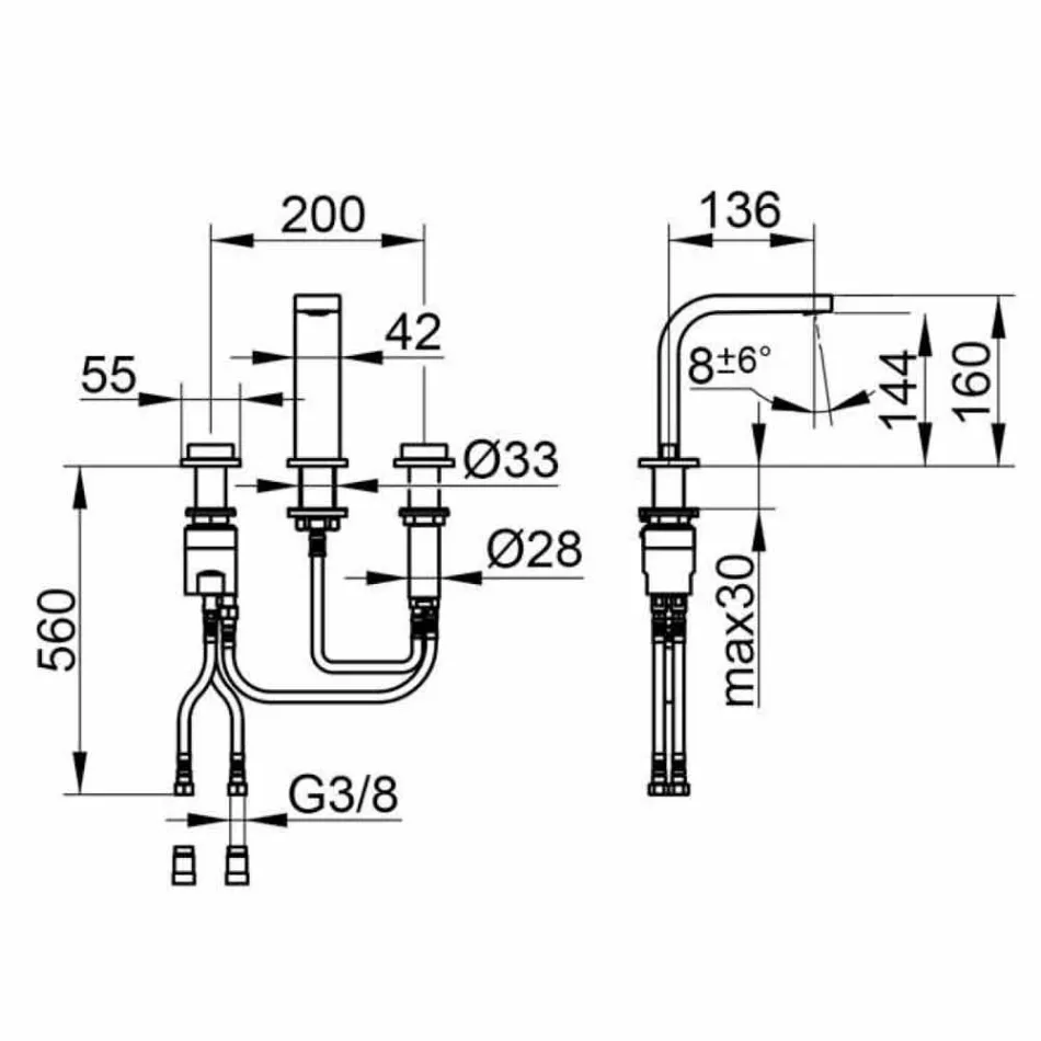 Rubinetteria di Design Moderno per Lavabo Bagno a 3 Fori in Metallo- Etto Viadurini