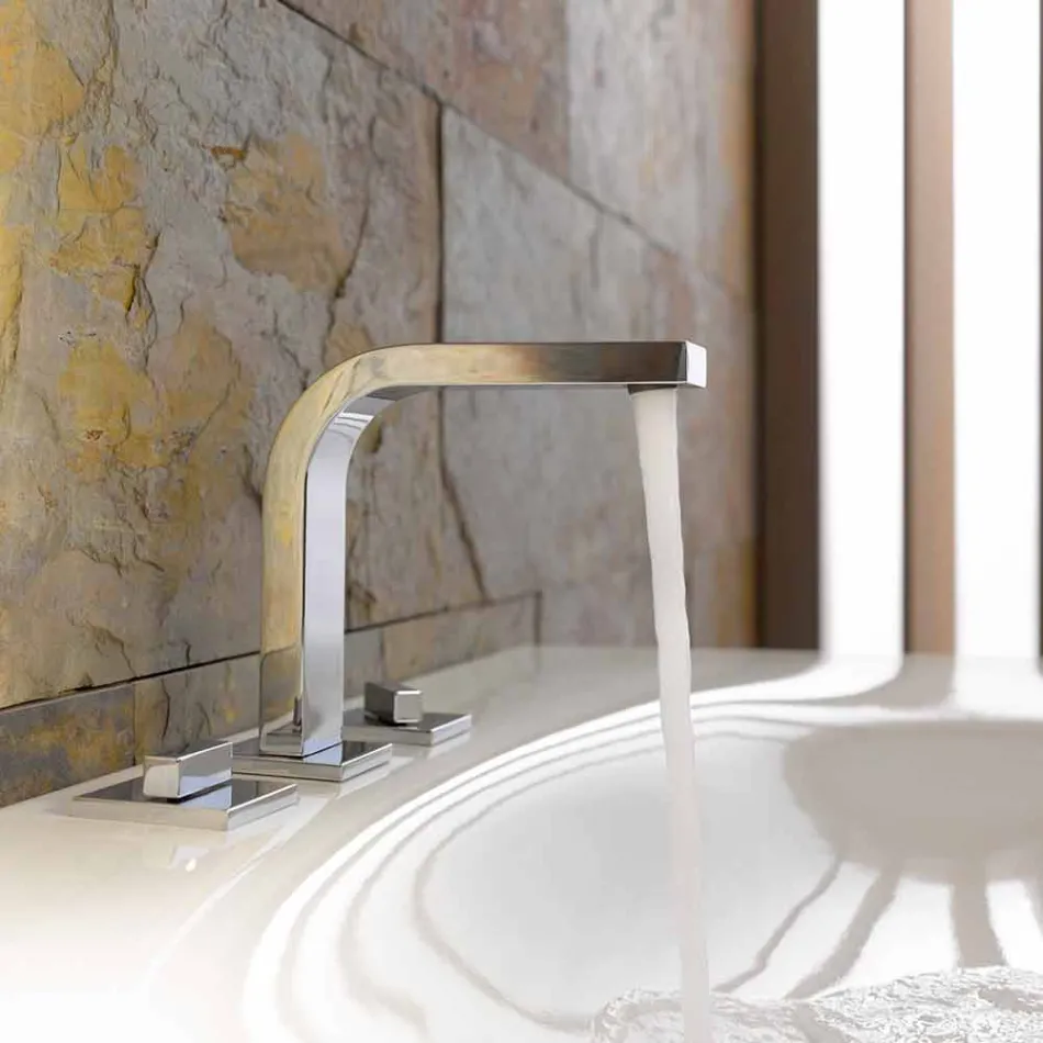 Rubinetteria di Design Moderno per Lavabo Bagno a 3 Fori in Metallo- Etto Viadurini