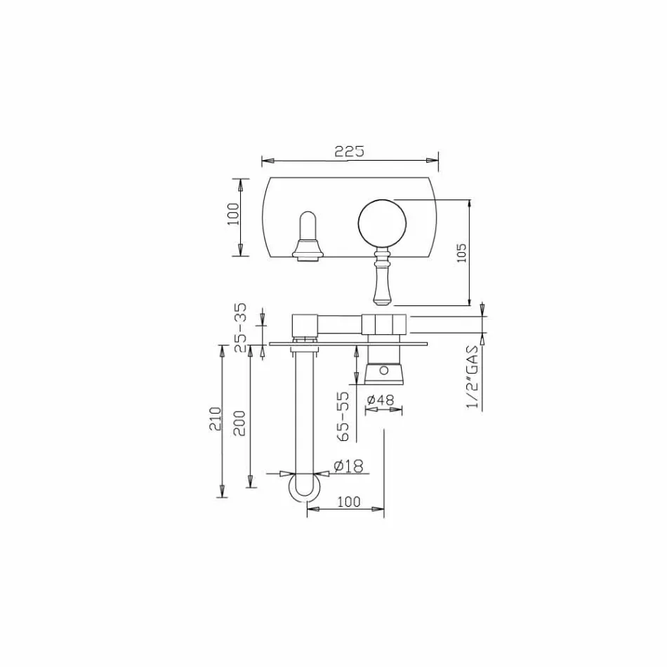 Rubinetto Miscelatore a Muro a Piastra Unica di Design Made in Italy - Neno Viadurini