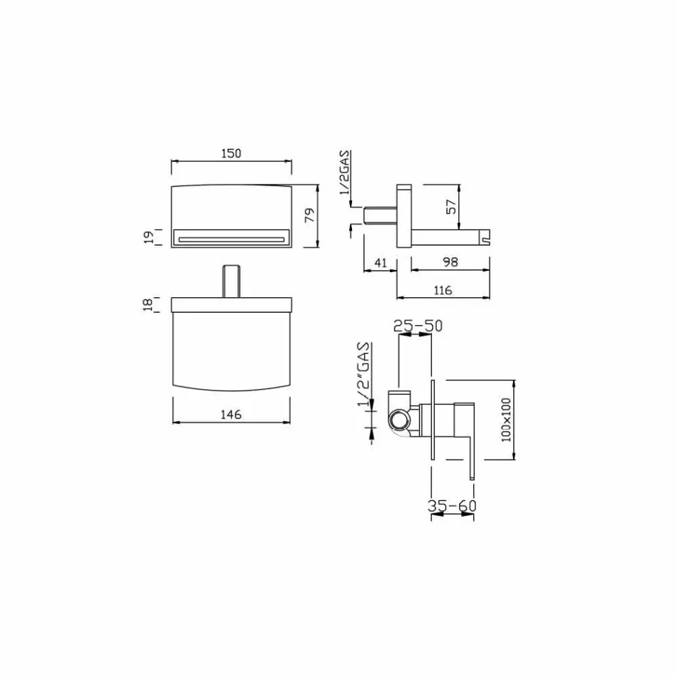 Rubinetto Miscelatore a Parete con Bocca a Cascata Made in Italy - Sika Viadurini