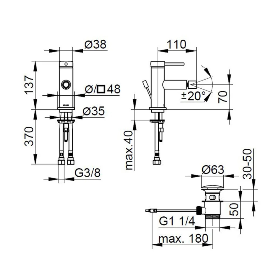 Rubinetto Miscelatore Monocomando Bidet Ottone Design Rotondo - Antilio Viadurini