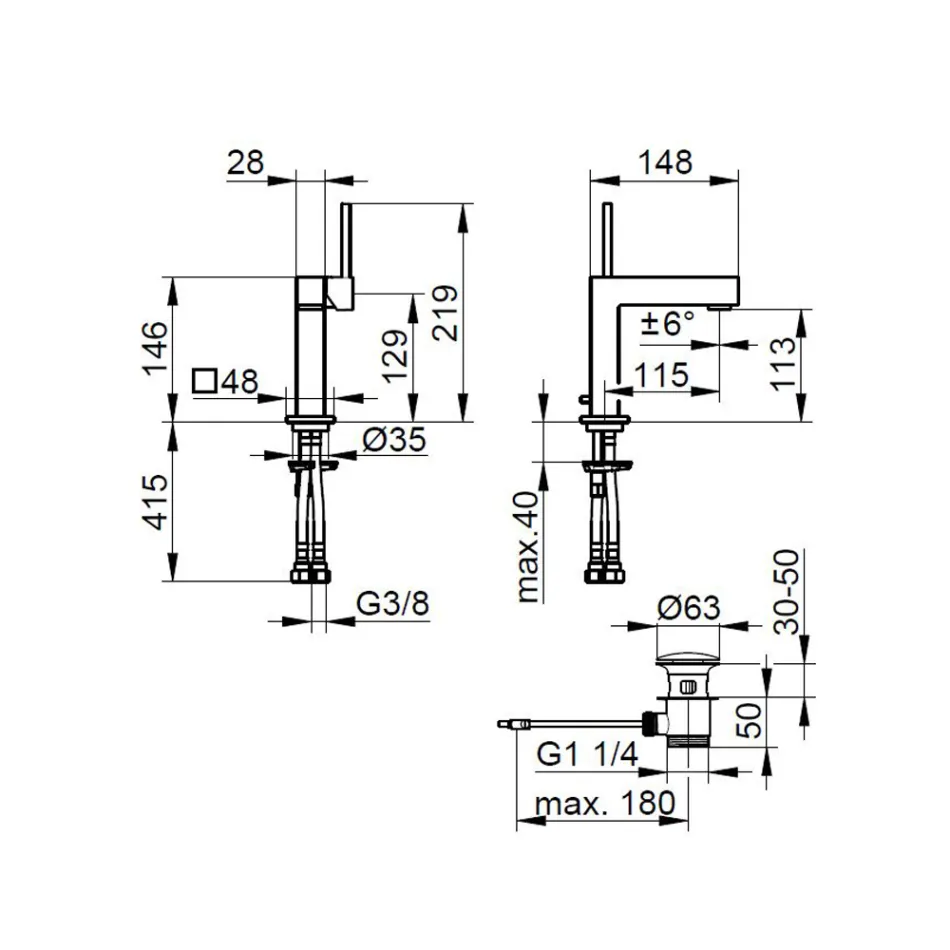 Rubinetto Miscelatore Monocomando per Lavabo Ottone Design Squadrato - Erik Viadurini