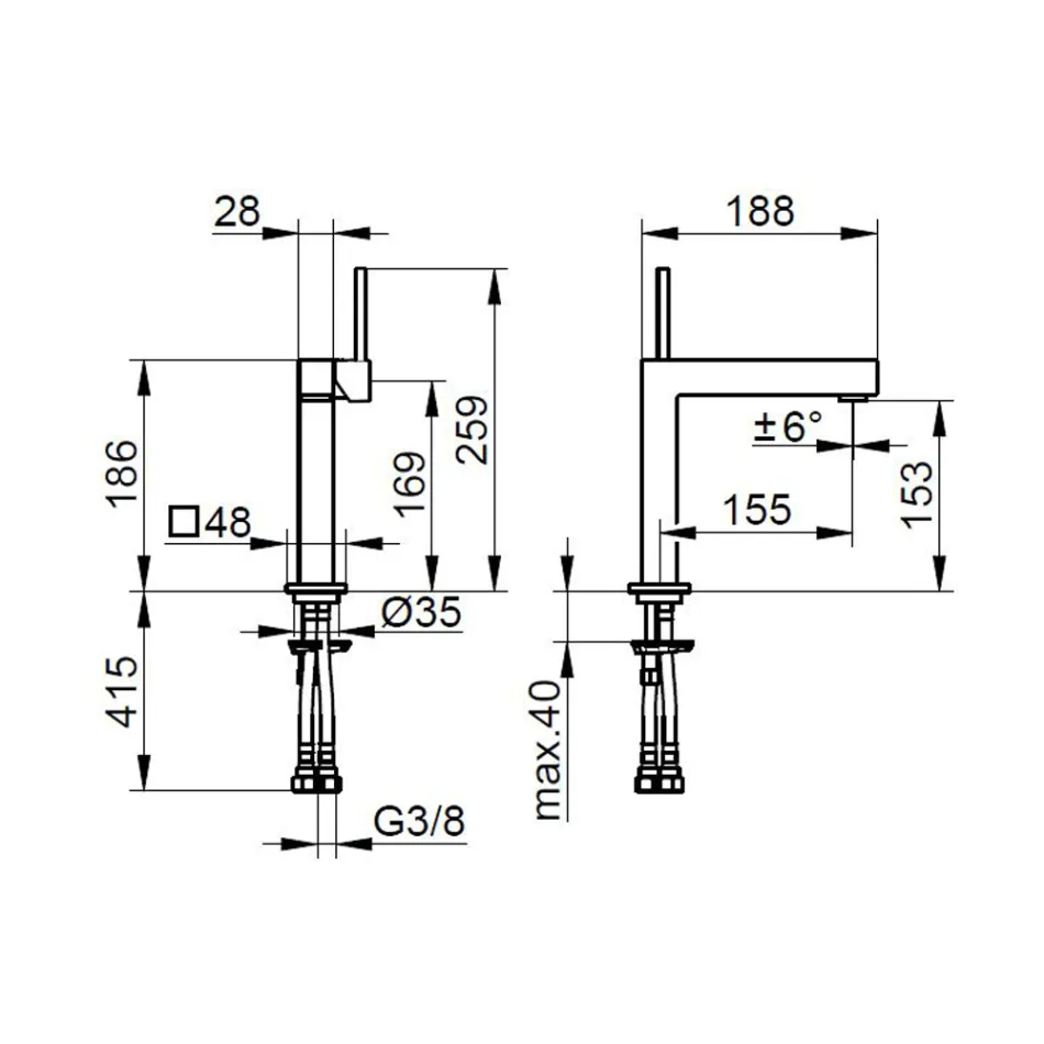 Rubinetto Miscelatore Monocomando per Lavabo Ottone Design Squadrato - Erik Viadurini