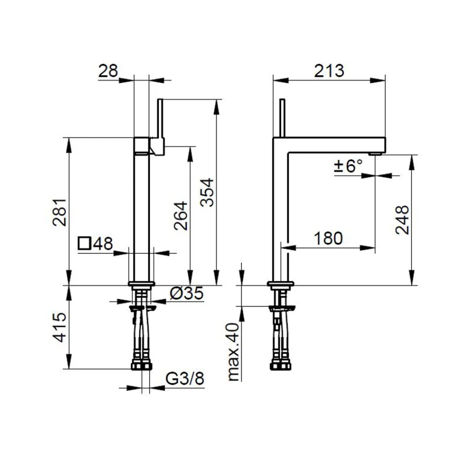 Rubinetto Miscelatore Monocomando per Lavabo Ottone Design Squadrato - Erik Viadurini