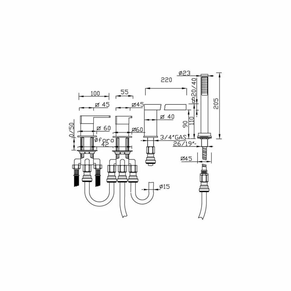 Rubinetto Miscelatore per Bordo Vasca in Ottone Cromato Made in Italy - Sika Viadurini