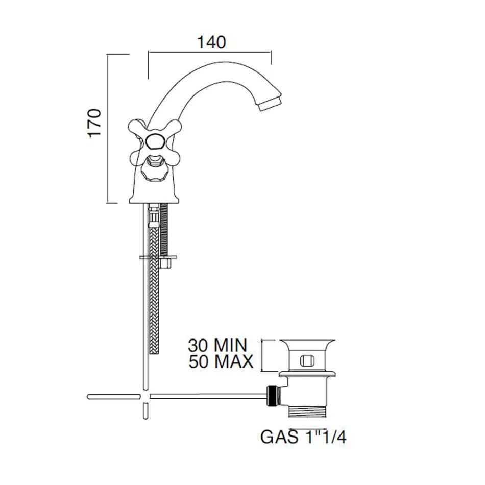 Rubinetto Monoforo Lavabo Bagno in Ottone con Scarico Stile Classico - Ercolina Viadurini
