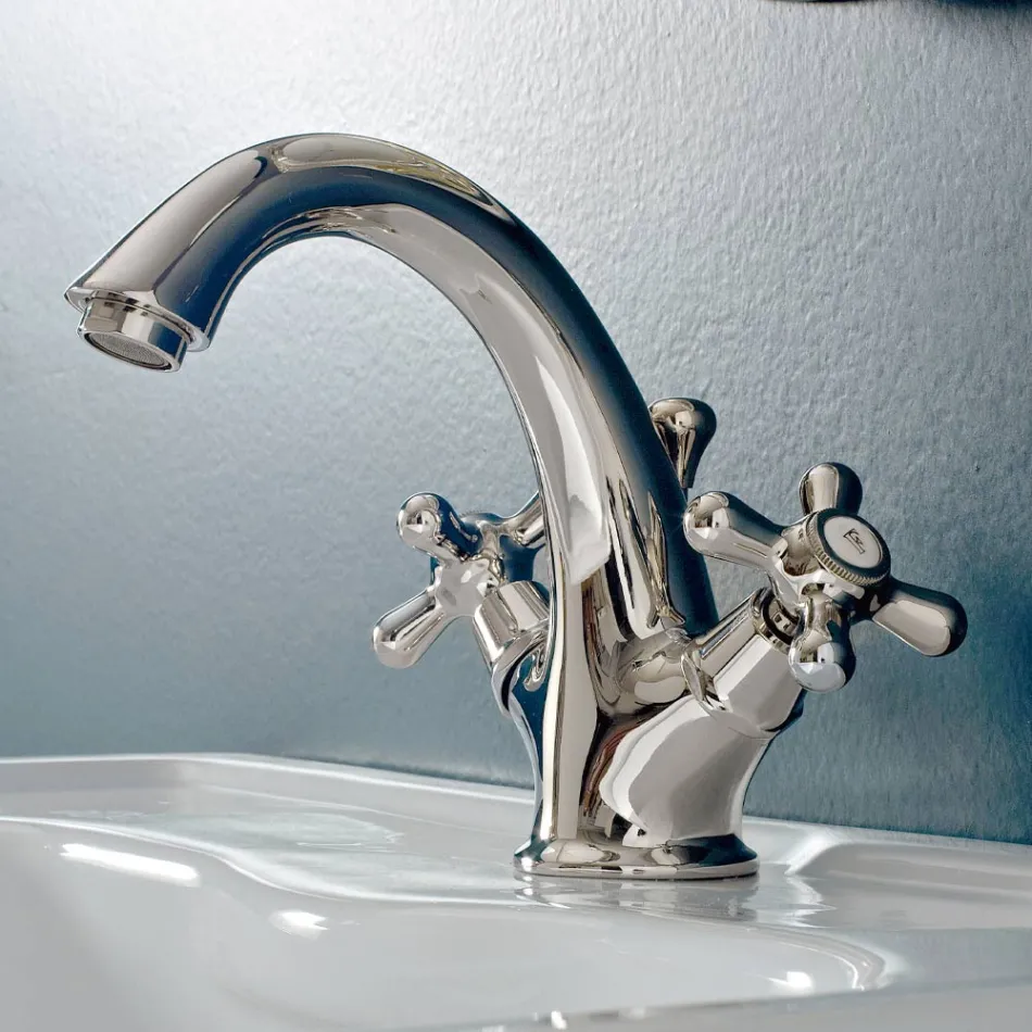 Rubinetto Monoforo Lavabo Bagno in Ottone con Scarico Stile Classico - Ercolina Viadurini