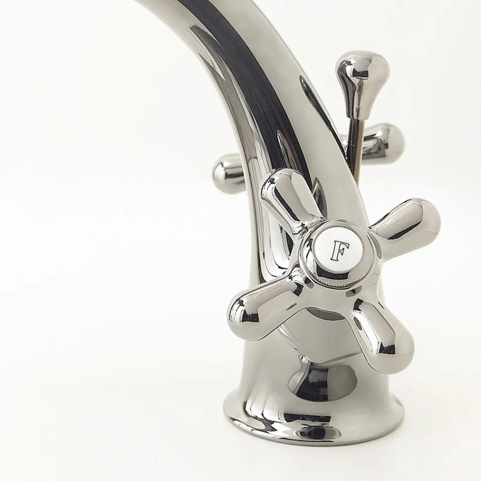 Rubinetto Monoforo Lavabo Bagno in Ottone con Scarico Stile Classico - Ercolina Viadurini