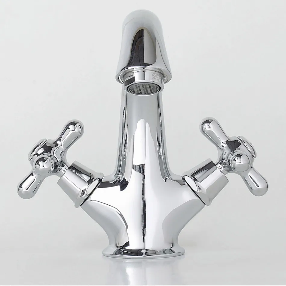 Rubinetto Monoforo Lavabo Bagno in Ottone con Scarico Stile Classico - Ercolina Viadurini