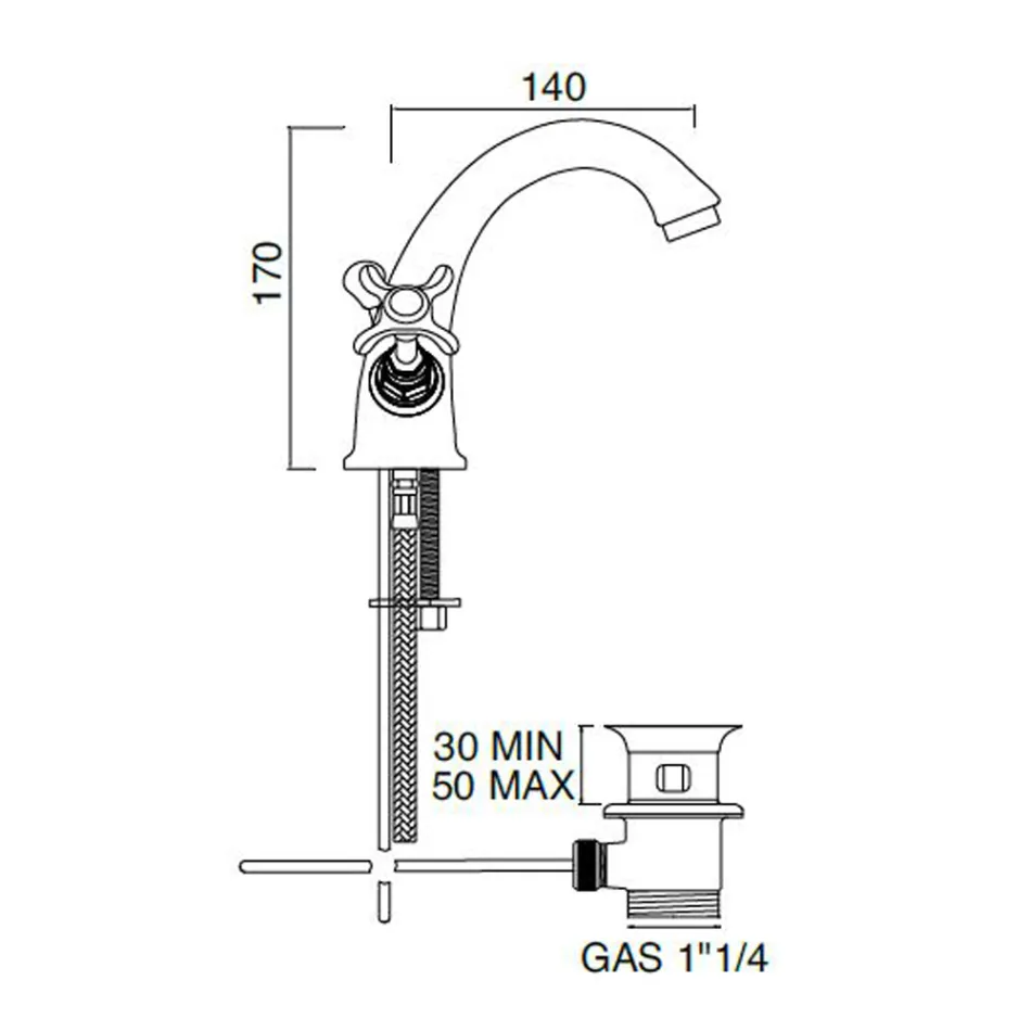 Rubinetto Monoforo per Lavabo in Ottone Maniglie a Farfalla Classico - Fioretta Viadurini