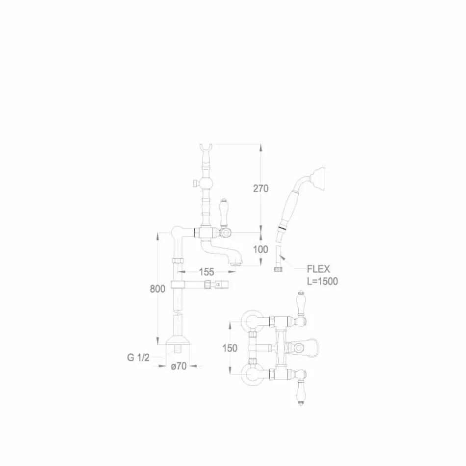 Rubinetto per Vasca Bagno in Ottone Classico Made in Italy - Riko Viadurini