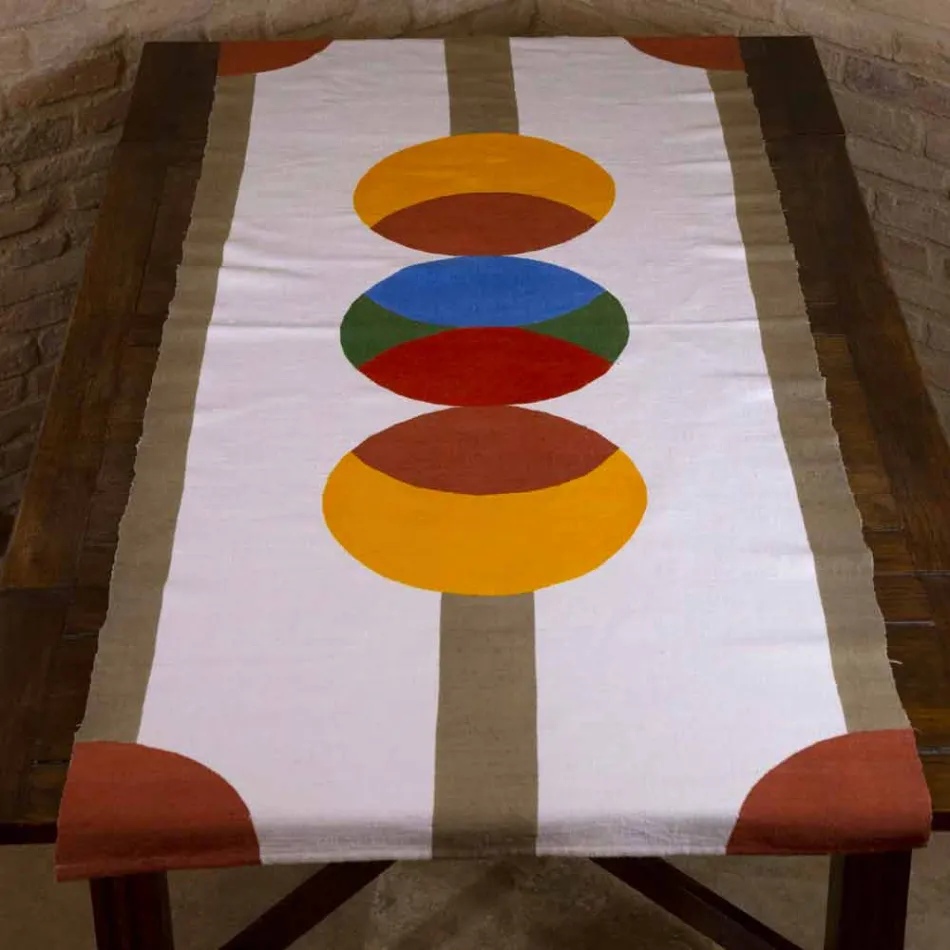 Runner in Canapa d’Artigianato Italiano Dipinto a Mano Pezzo Unico - Marchi Viadurini