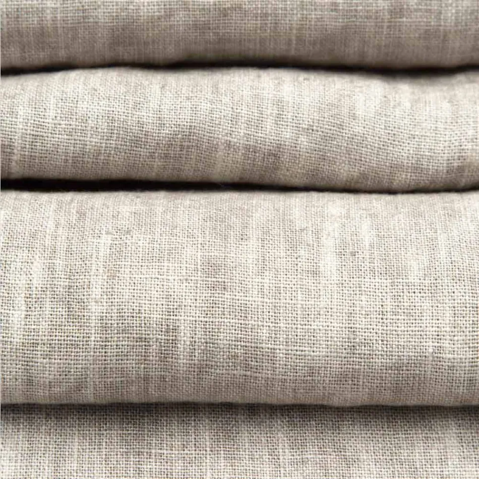 Runner in Lino Beige con Bordo con Piega Lusso Artigianale Italiano - Limao   Viadurini