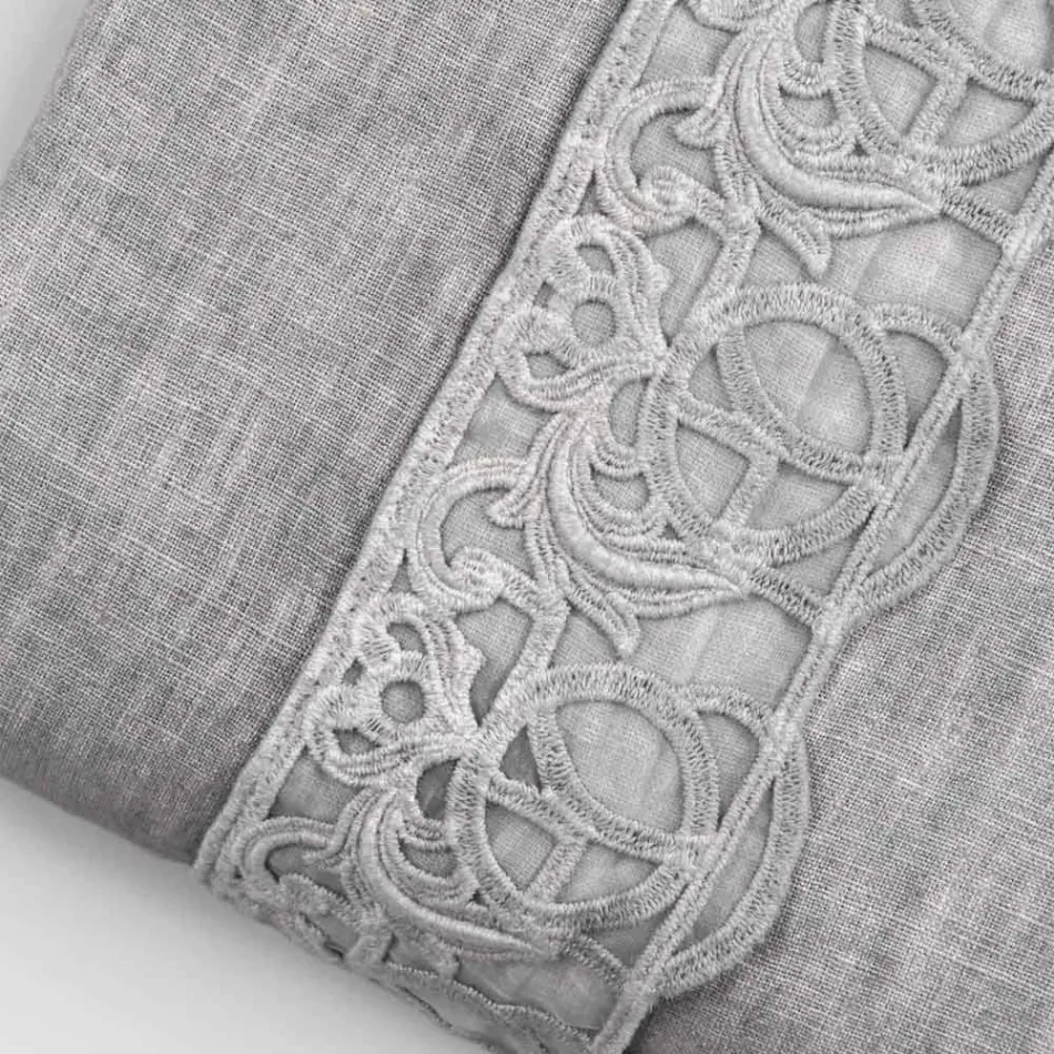 Sacco Contenitore Copripiumone in Lino con Pizzo Sinergia e Bottoni - Energis Viadurini