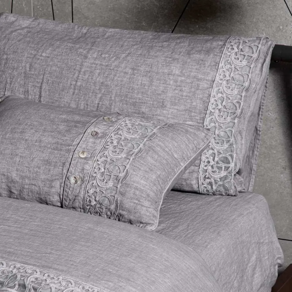 Sacco Contenitore Copripiumone in Lino con Pizzo Sinergia e Bottoni - Energis Viadurini