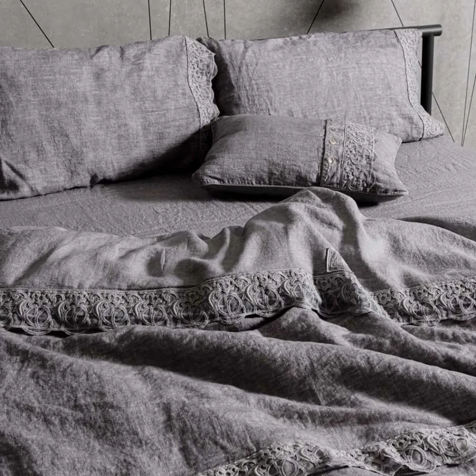 Sacco Contenitore Copripiumone in Lino con Pizzo Sinergia e Bottoni - Energis Viadurini