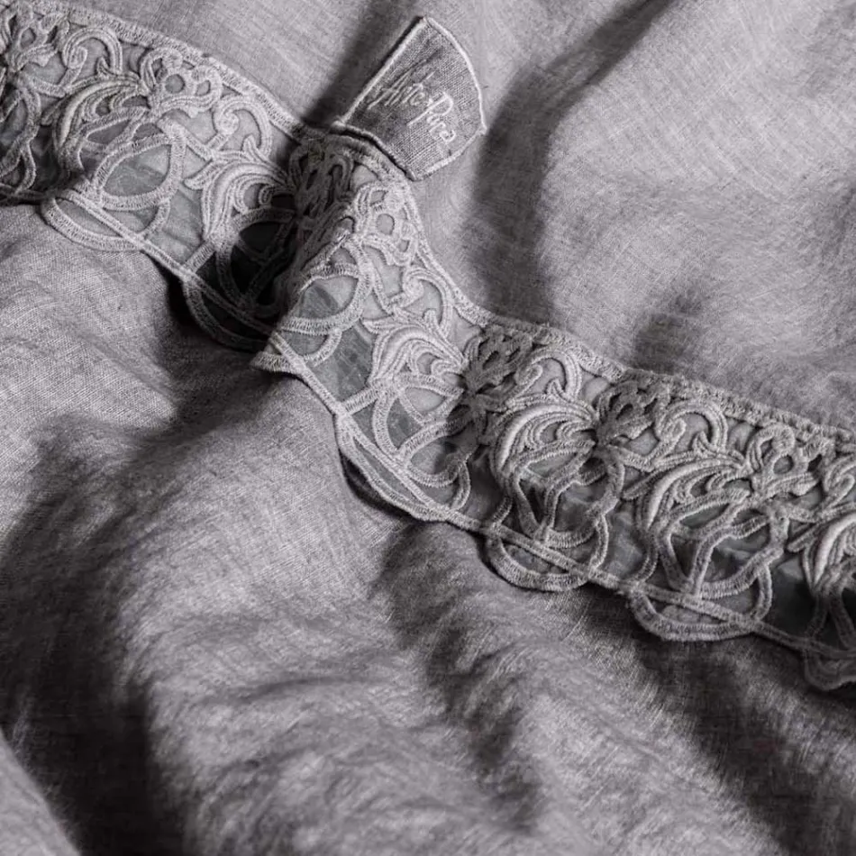 Sacco Contenitore Copripiumone in Lino con Pizzo Sinergia e Bottoni - Energis Viadurini