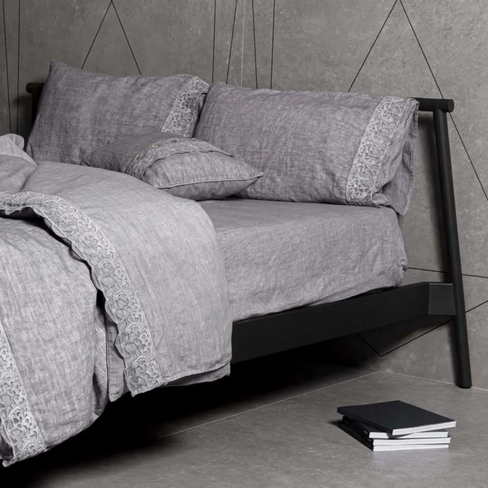 Sacco Contenitore Copripiumone in Lino con Pizzo Sinergia e Bottoni - Energis Viadurini