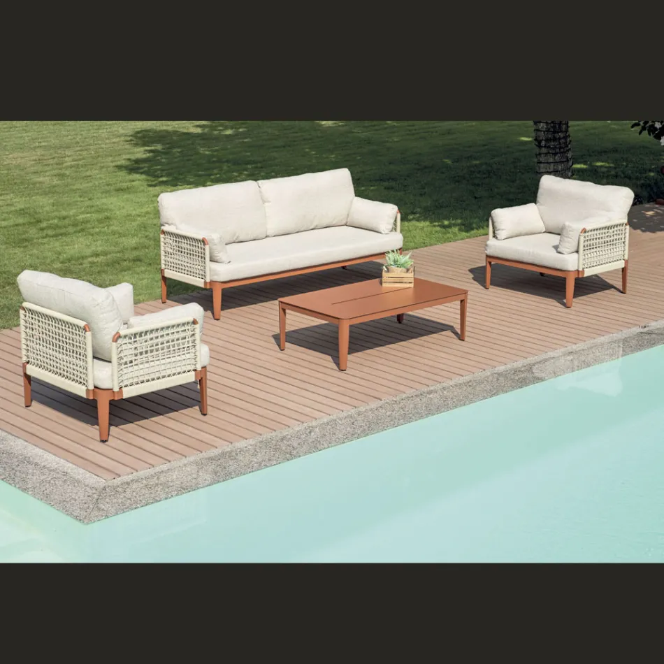 Salotto Composto da 2 Poltrone, 1 Divano e Tavolino in Alluminio - Symphony Viadurini