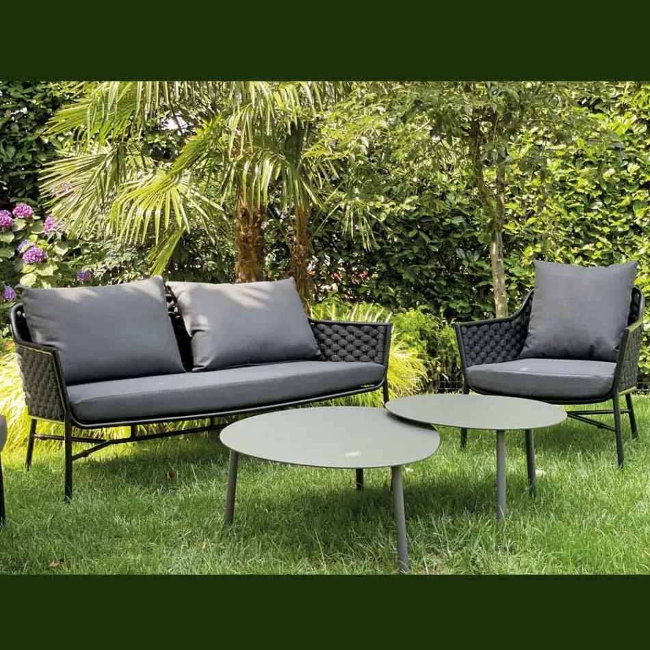 Salotto Composto da Divano, Poltrone e 2 Tavolini in Alluminio - Yuma Viadurini