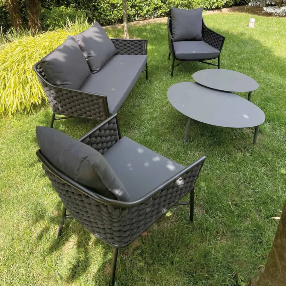 Salotto Composto da Divano, Poltrone e 2 Tavolini in Alluminio - Yuma Viadurini