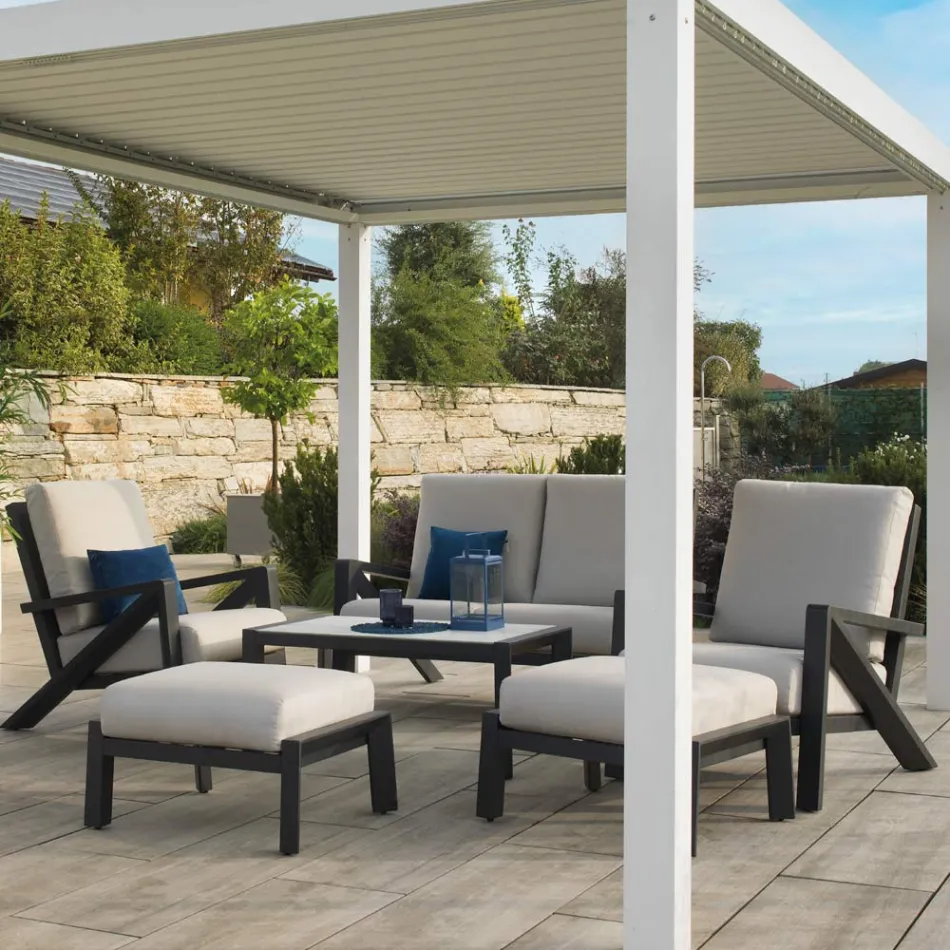 Salotto Composto da Divano, Tavolino e Poltrone con Poggiapiedi - Bacheca Viadurini