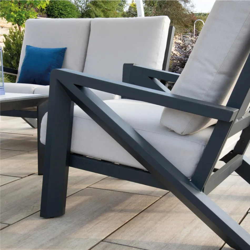 Salotto Composto da Divano, Tavolino e Poltrone con Poggiapiedi - Bacheca Viadurini