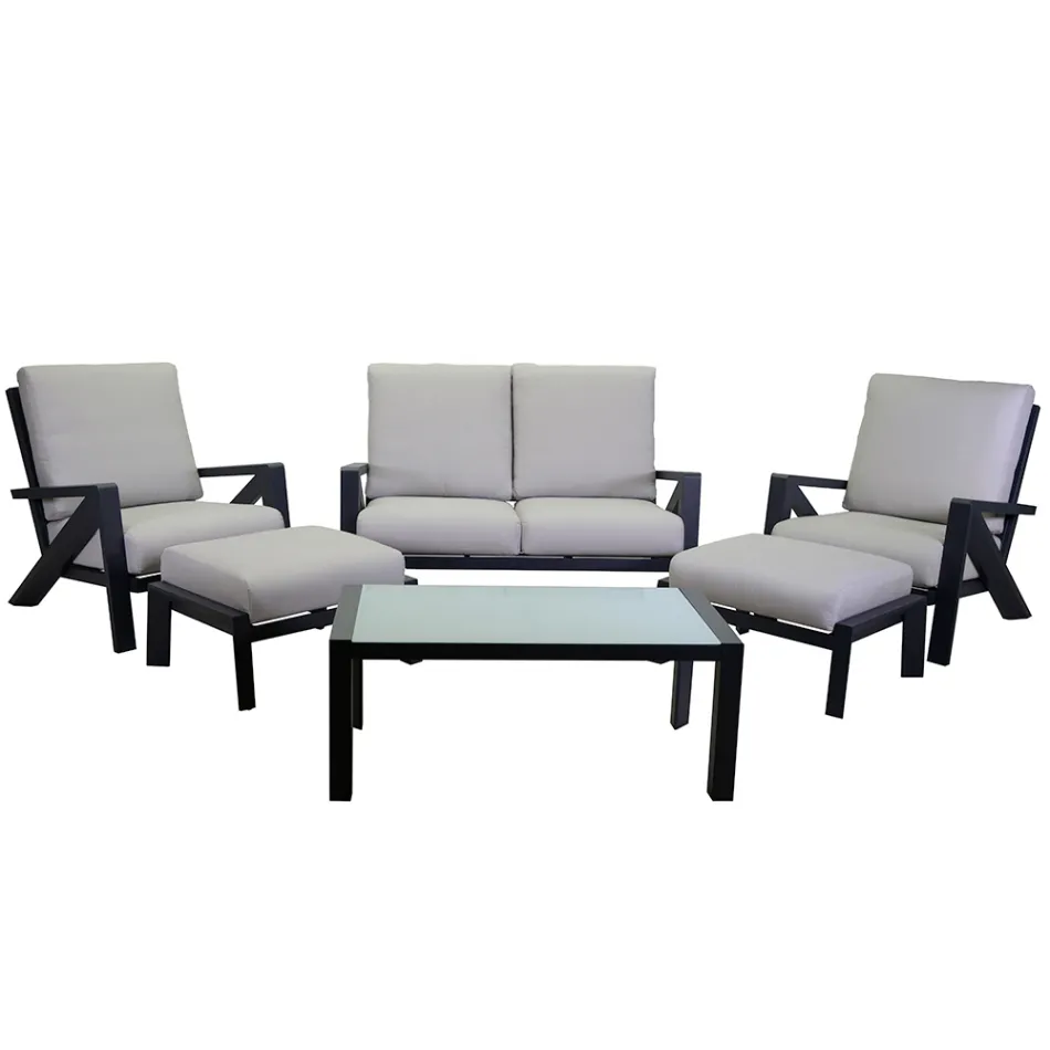 Salotto Composto da Divano, Tavolino e Poltrone con Poggiapiedi - Bacheca Viadurini