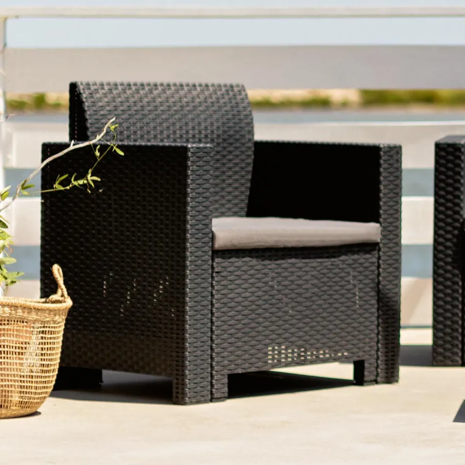 Salotto con 1 Divano, 2 Poltrone e 1 Tavolino con Cuscini Seduta - Machine Viadurini