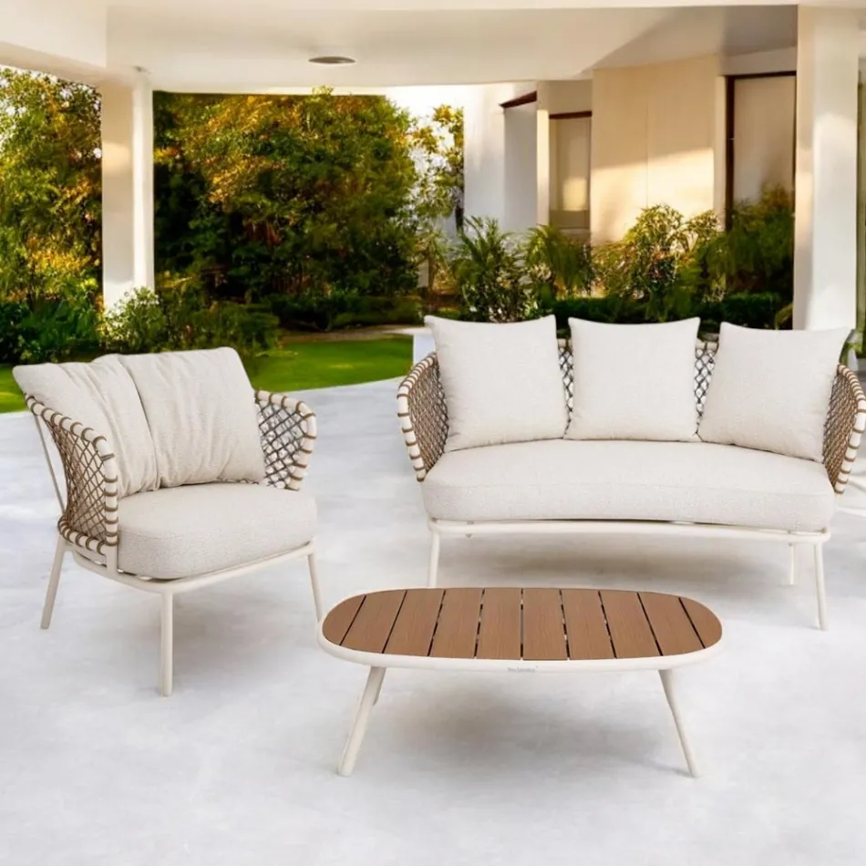 Salotto da Esterno con Struttura in Alluminio e Schienale in Corda - Skyline Viadurini