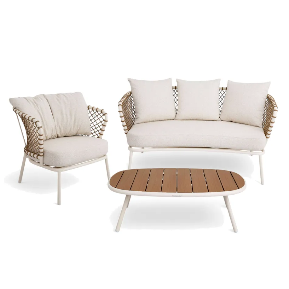 Salotto da Esterno con Struttura in Alluminio e Schienale in Corda - Skyline Viadurini