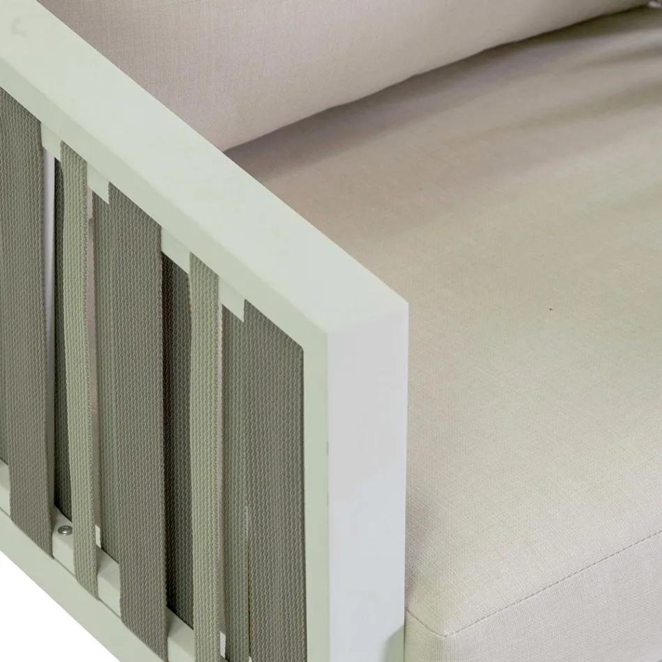 Salotto da Esterno in Alluminio Bianco e Cuscini Crema - Relaz Viadurini