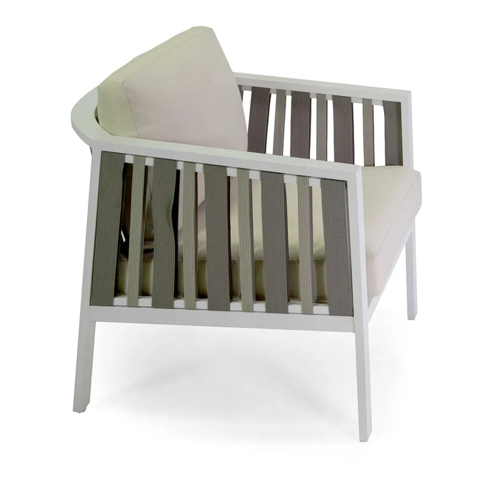 Salotto da Esterno in Alluminio Bianco e Cuscini Crema - Relaz Viadurini