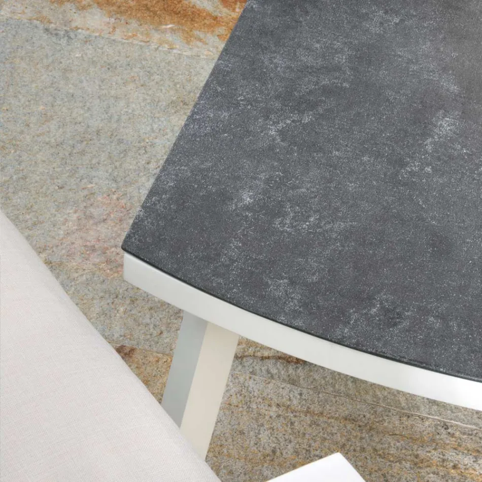 Salotto da Esterno in Alluminio Bianco e Cuscini Crema - Relaz Viadurini