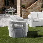 Salotto da Esterno in Polyrattan Marca REHAU e Cuscini Bianchi - Charmix Viadurini