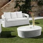 Salotto da Esterno in Polyrattan Marca REHAU e Cuscini Bianchi - Charmix Viadurini