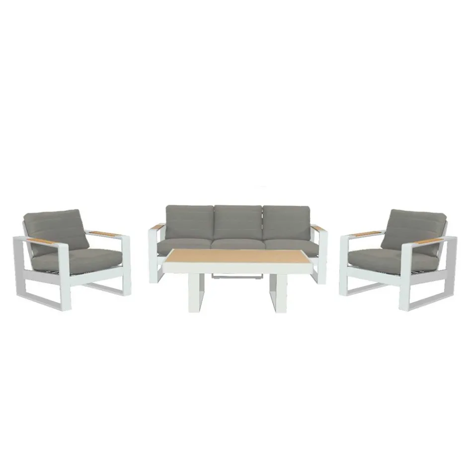 Salotto da Esterno Realizzato in Alluminio e Braccioli in Polywood - Citta Viadurini