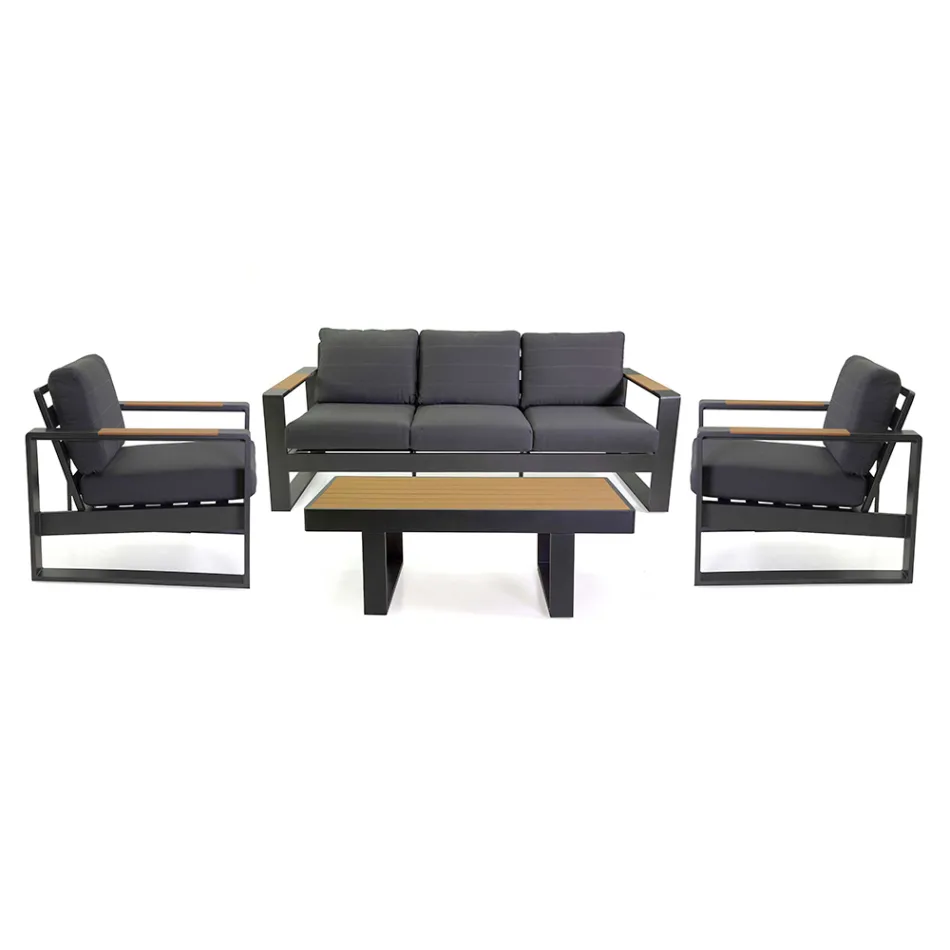 Salotto da Esterno Realizzato in Alluminio e Braccioli in Polywood - Citta Viadurini