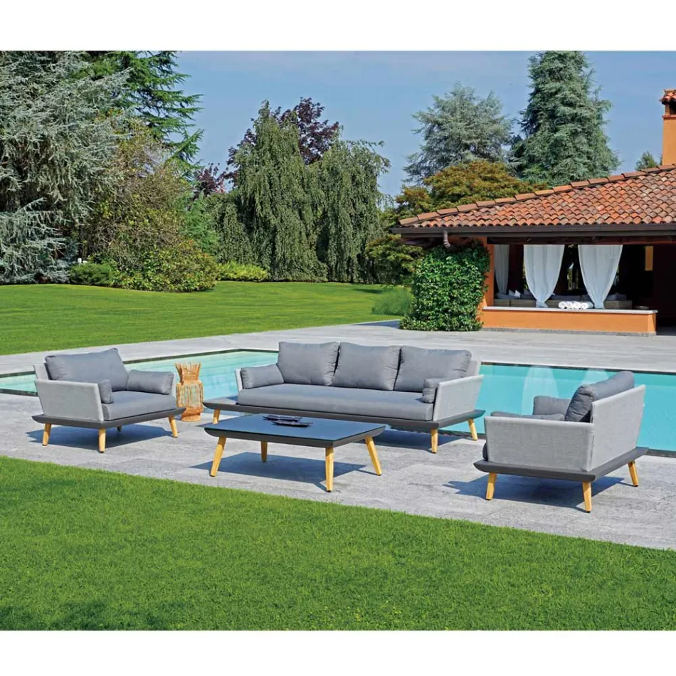 Salotto da Giardino con Struttura in Alluminio Grigio Antracite - Fouquer Viadurini