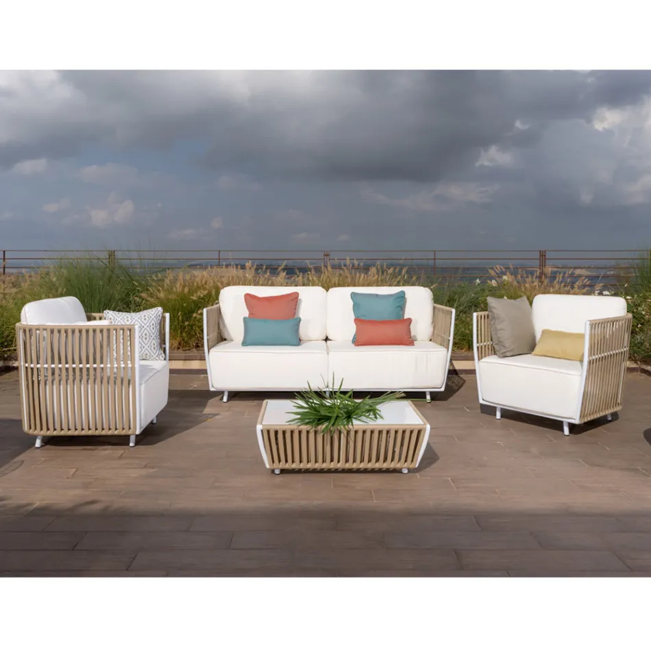 Salotto da Giardino in Alluminio Bianco e Tessuto - Eugene Viadurini