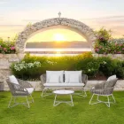 Salotto da Giardino in Alluminio e Intreccio in Corda - Alcor Viadurini