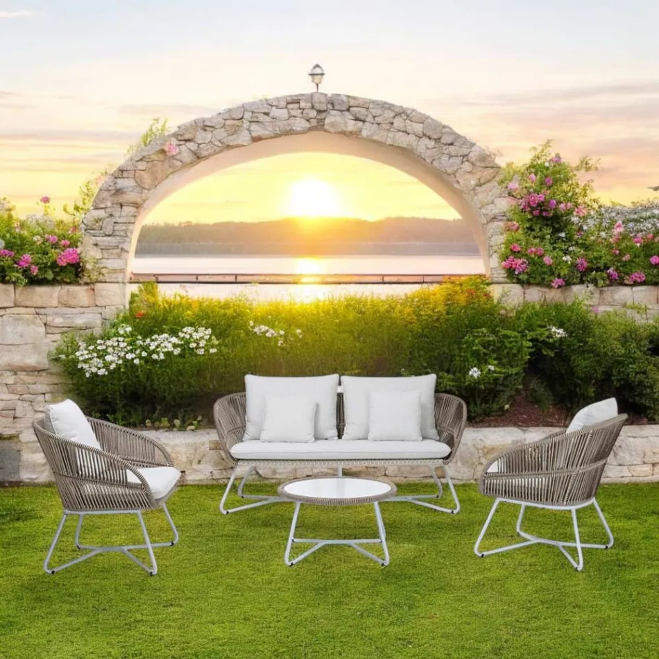 Salotto da Giardino in Alluminio e Intreccio in Corda - Alcor Viadurini