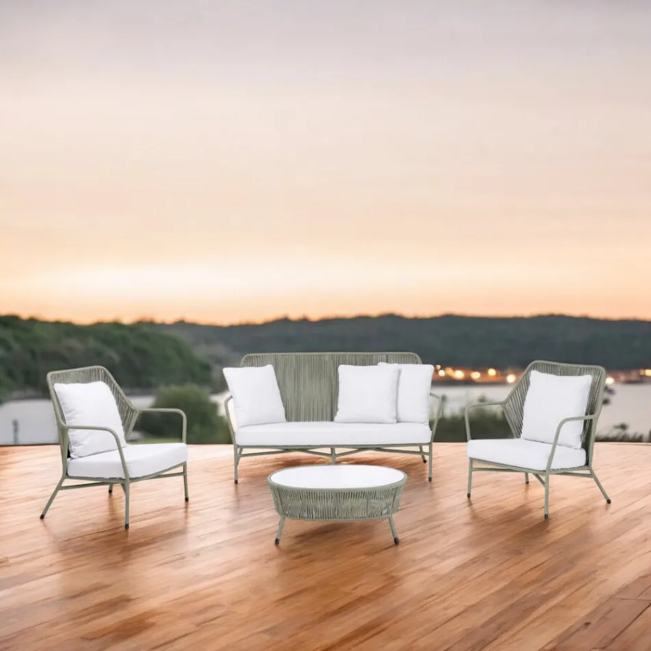 Salotto da Giardino in Alluminio e Intreccio in Corda - Asteria Viadurini