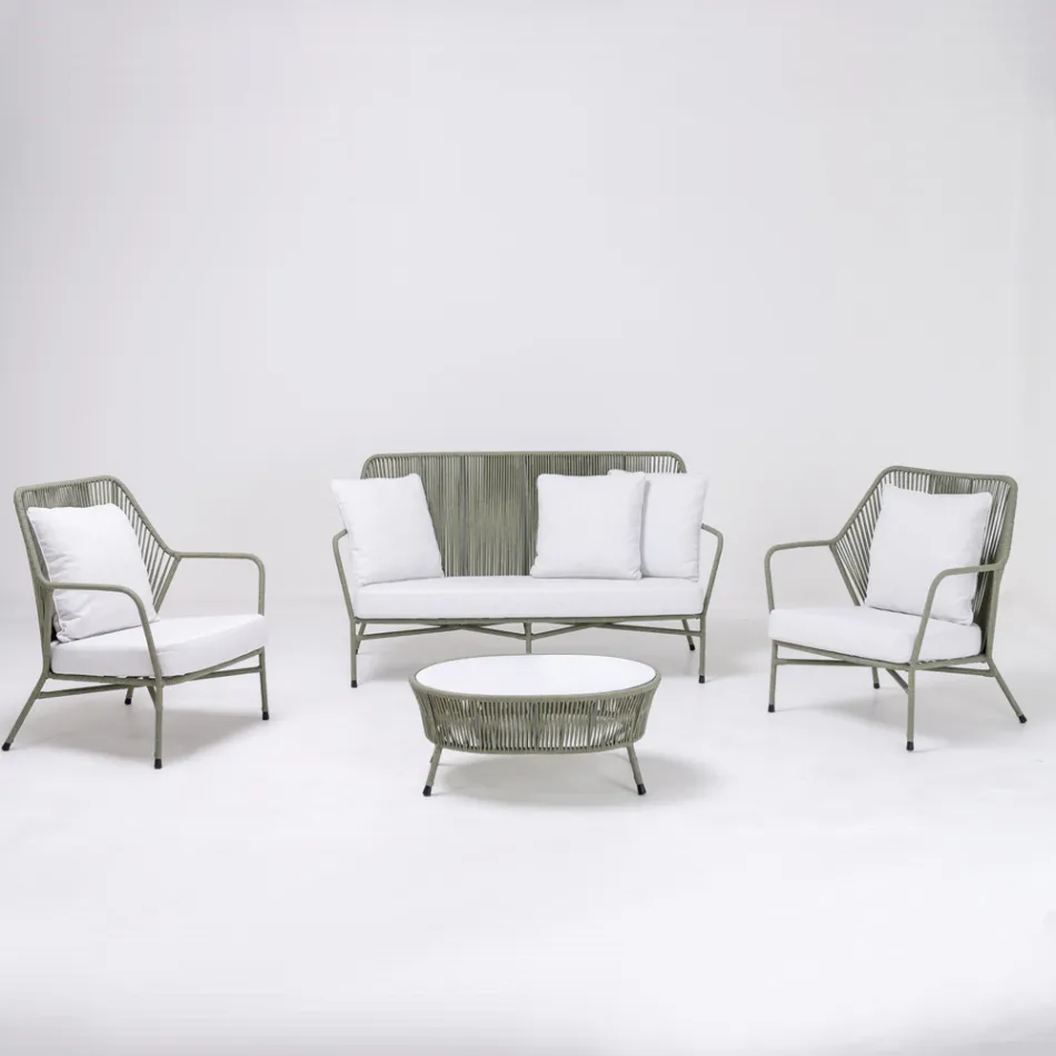 Salotto da Giardino in Alluminio e Intreccio in Corda - Asteria Viadurini