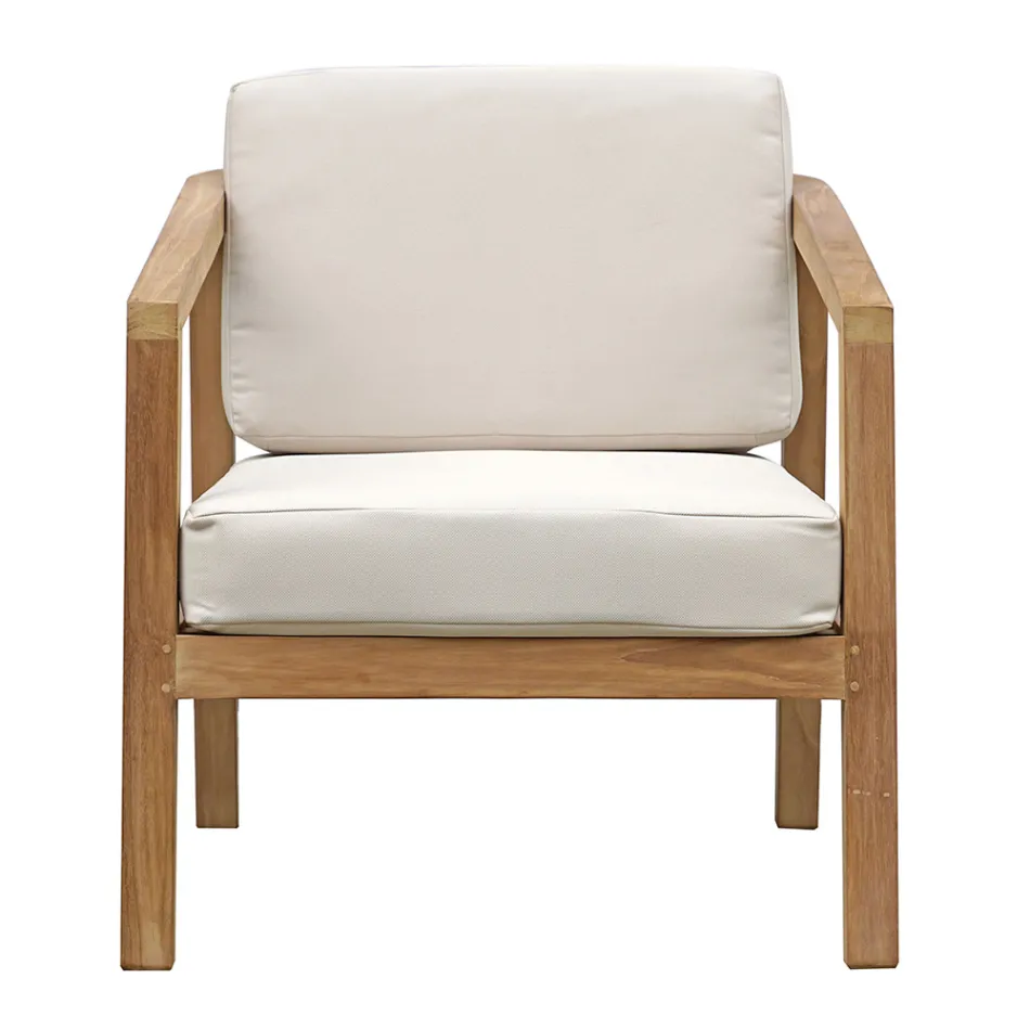 Salotto da Giardino in Legno di Teak FSC e Cuscini Ecrù - Caresa Viadurini