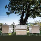 Salotto da Giardino in Polyrattan Marca REHAU e Cuscini Bianchi - Pepe Viadurini