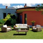 Salotto da Giardino in Rattan con Tavolino in Legno e Cuscini - Hugues Viadurini