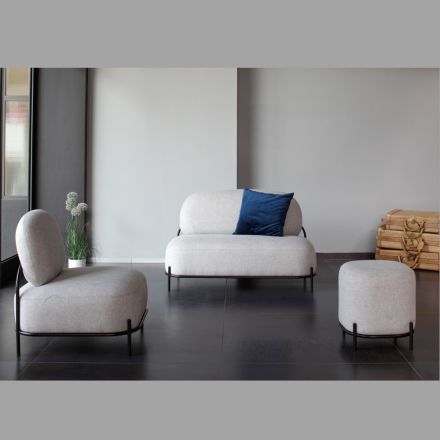 Salotto da Interno in Tessuto Grigio e Struttura in Metallo - Nidaro Viadurini