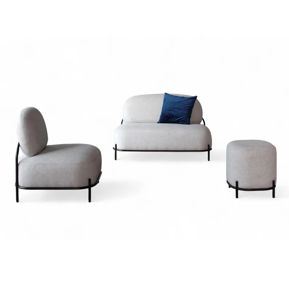 Salotto da Interno in Tessuto Grigio e Struttura in Metallo - Nidaro Viadurini